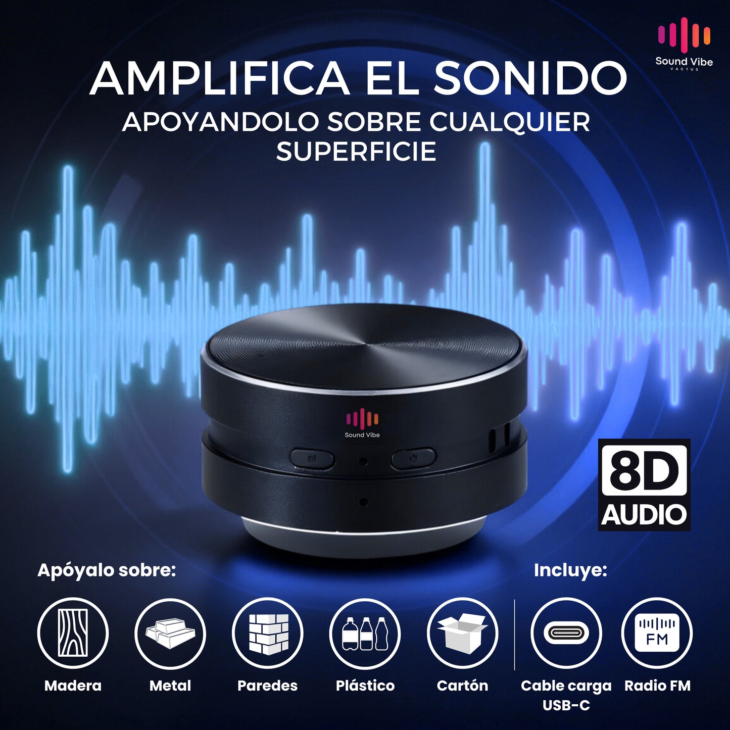 Parlante 8D: Vibra y Amplifica Superficies